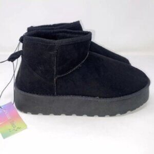 Chosen Steps Women's Mini Plat Suede Faux Fur Booties Black Size 11